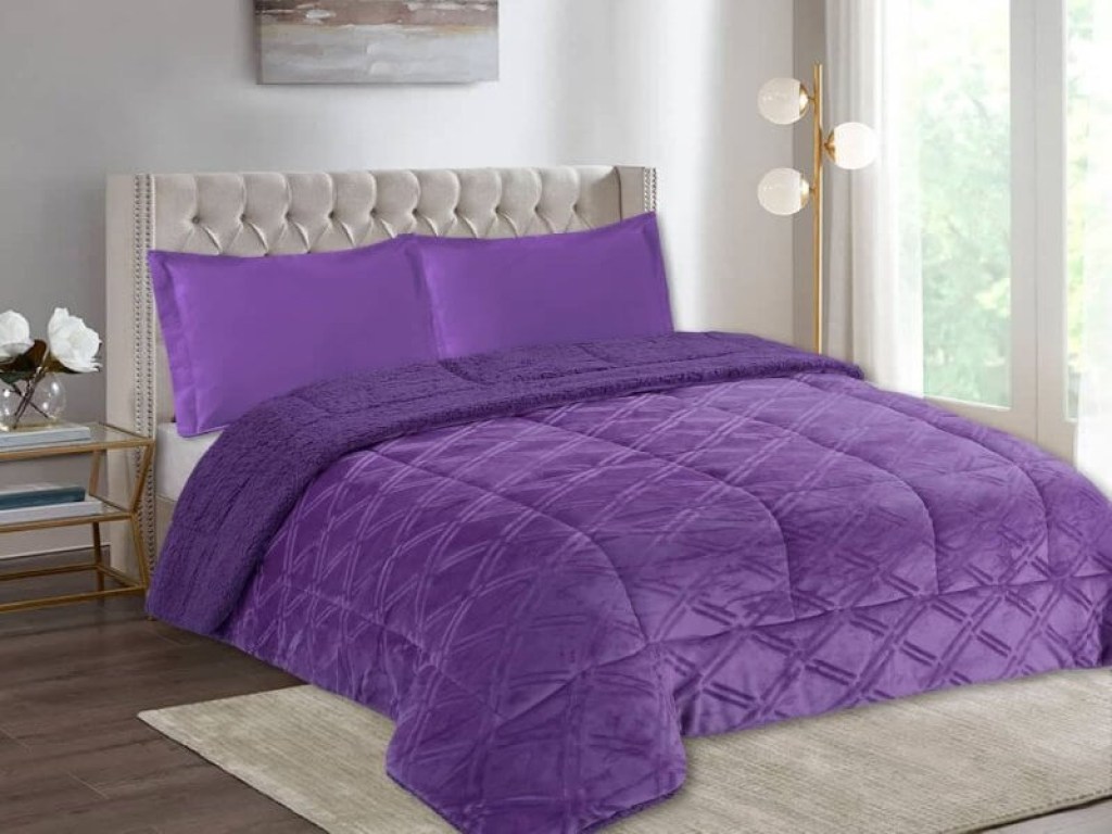 Κουβερτοπάπλωμα Ημίδιπλο Μωβ Flannel Με Sherpa Γαρύφαλλο | Γαρύφαλλο - Λευκά Είδη